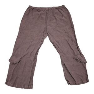 Russ Berens Brown Linen Wide Leg Cargo Elastic Waistband Pants XL